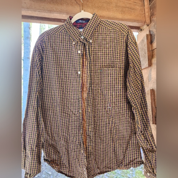 Vintage Tommy Hilfiger Long Sleeve Shirt Gold/Brown Plaid Large Logo Size Large - Picture 8 of 14